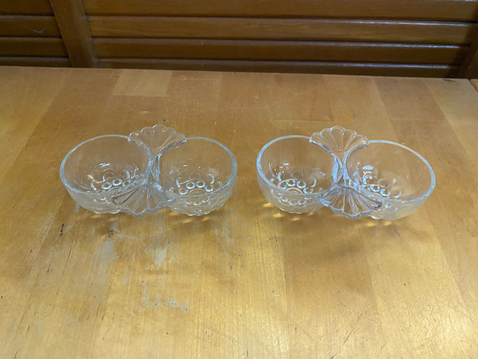 Pair of Vintage Moulded Glass Shell Salt and Pepper Shakers