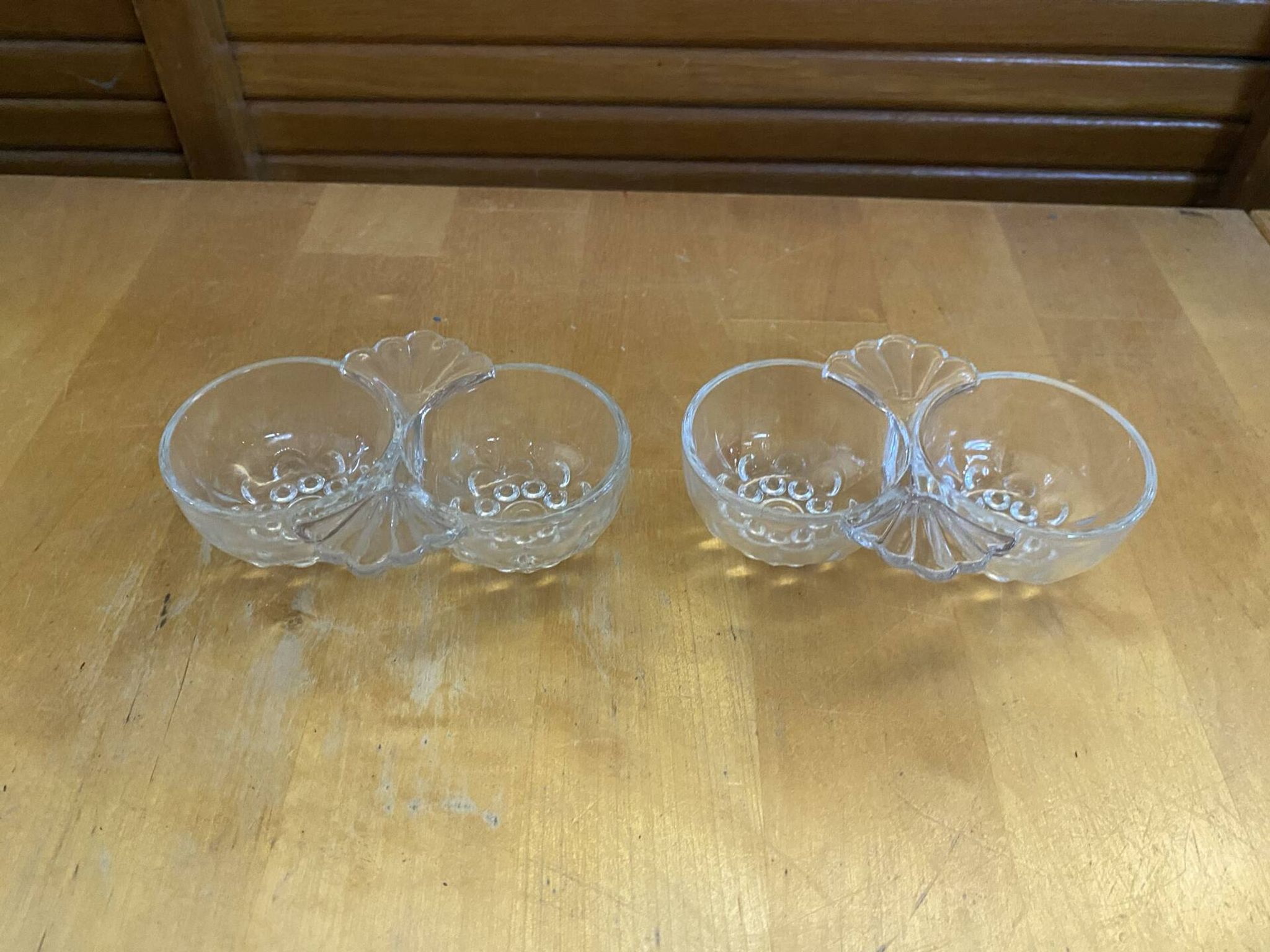Pair of Vintage Moulded Glass Shell Salt and Pepper Shakers