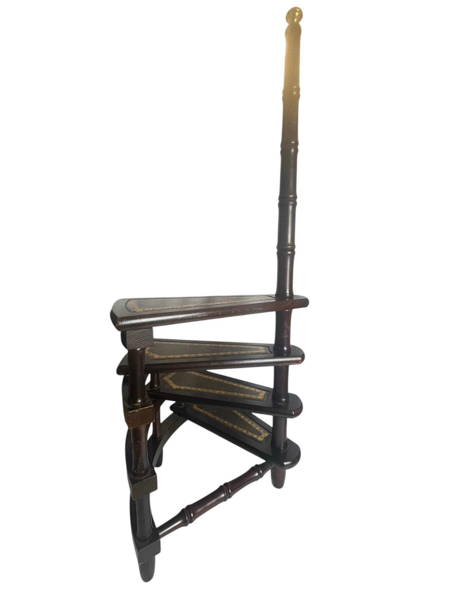 English library staircase wood and leather 20th century