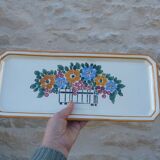Vintage Long Ceramic Dish Art Deco Flowers