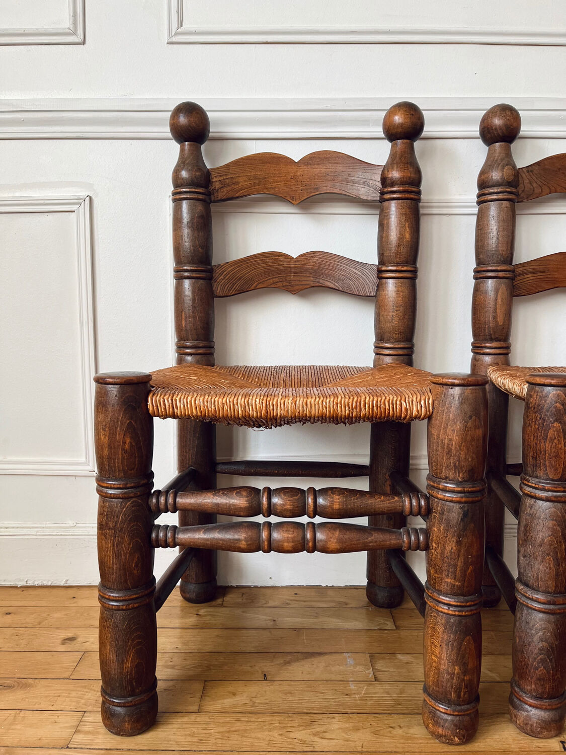 Pair of rustic chairs in the style of Charles Dudouyt.