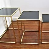 Three coffee tables trundle brass and glass black design 70s