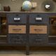 Industrial sideboard from metal and wood factory 1950