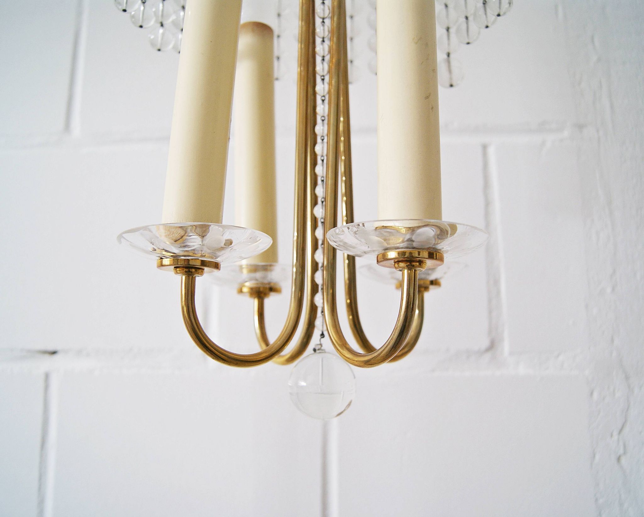 Chandelier antique four flames with glass beads, brass, boho lamp