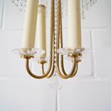 Lustre quatre flammes avec perles de verre laiton