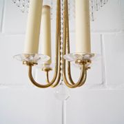 Chandelier antique four flames with glass beads, brass, boho lamp