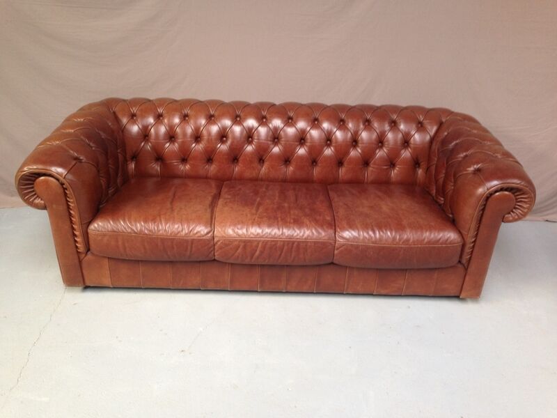 Chesterfield brown sofa 3-seater
