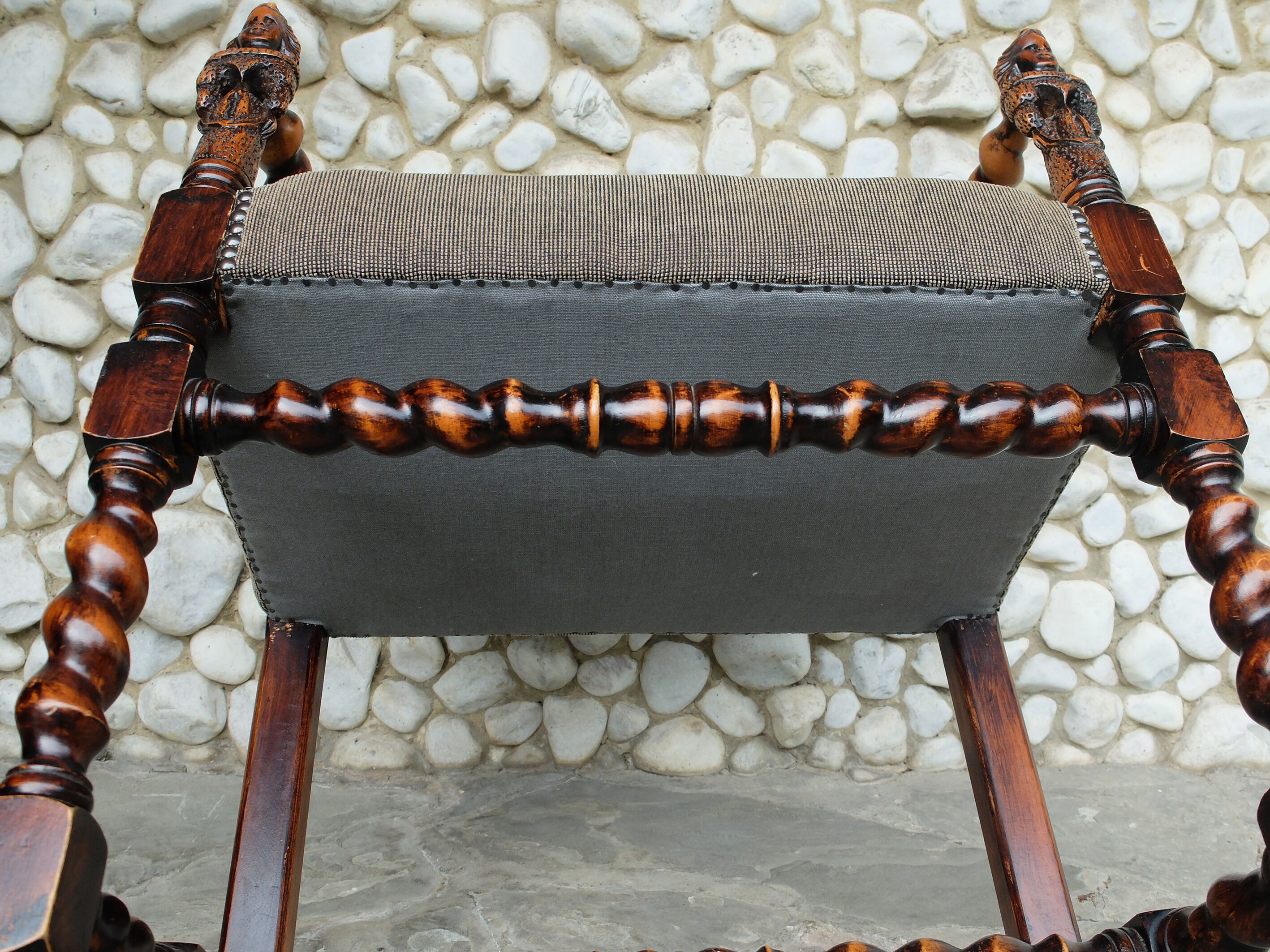 Armchair with sculpted armrests, bust of a woman, Louis XIII Renaissance style