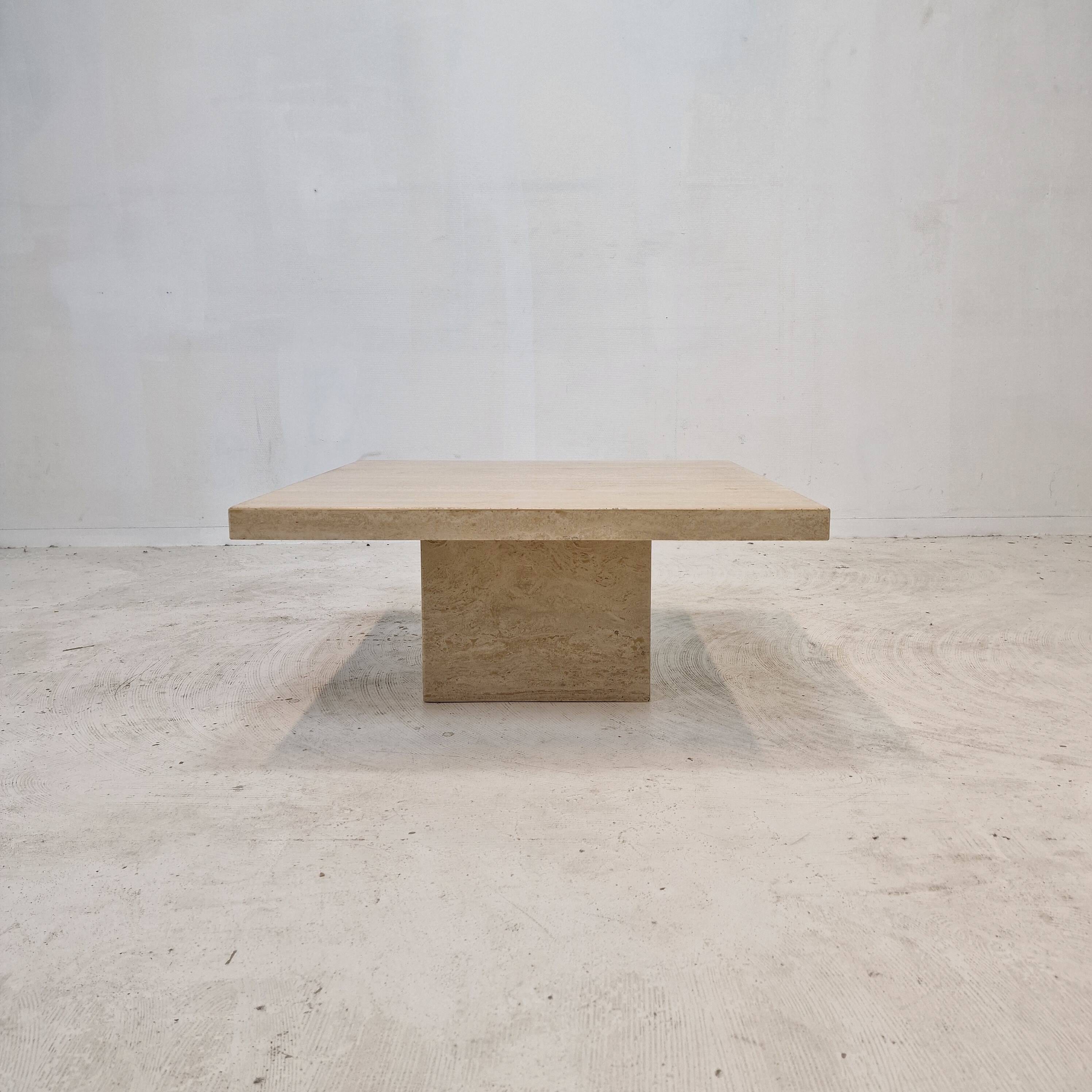 Italian Square Coffee Table in Travertine, 1980s