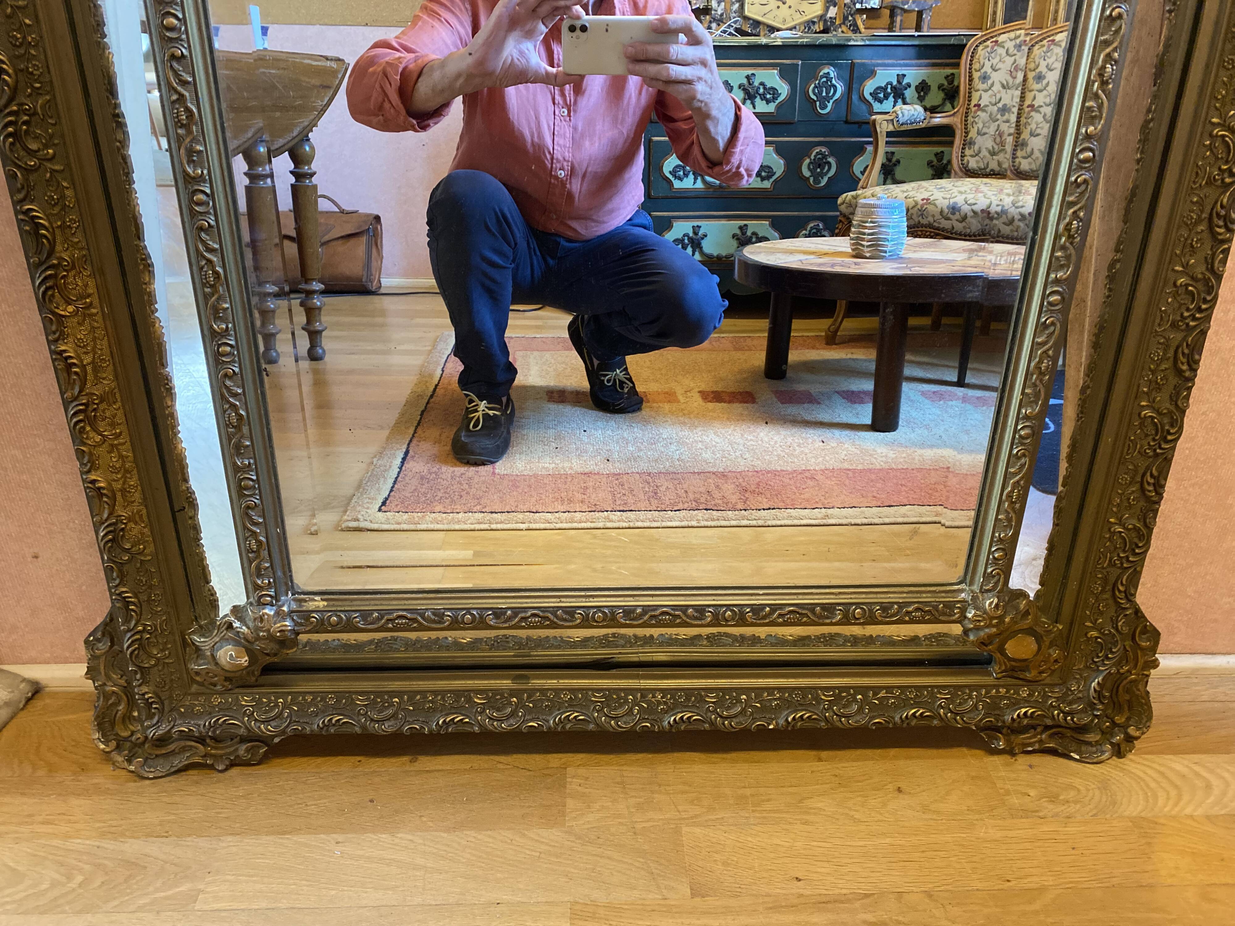 Bevelled mirror with gilded stucco parclose, from the Napoleon III period