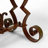 Art Deco round pedestal table in marble and wrought iron, circa 1940