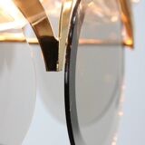 Vintage Vistosi Chandelier: Smoked Glass Discs, Gold Metal, 1970s Italian P