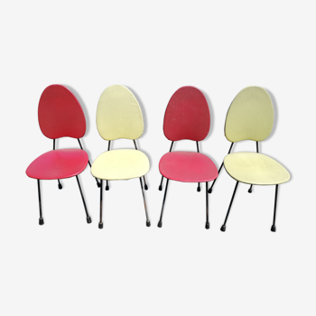 Série de 4 chaises vintage rouge et jaune