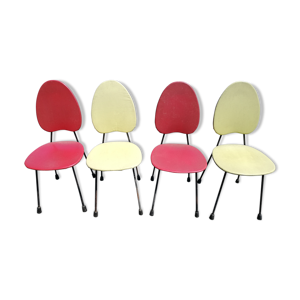 Série de 4 chaises vintage - rouge jaune