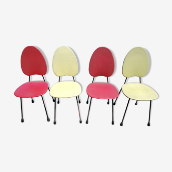 Series of 4 red and yellow vintage chairs