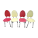 Série de 4 chaises vintage rouge et jaune