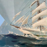 Painting litho Georges Fouillé (1909-1994) three-masted boat marine