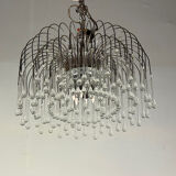 Pair of large chandeliers adorned with glass drops, chrome metal structures, Italy circa 1960.