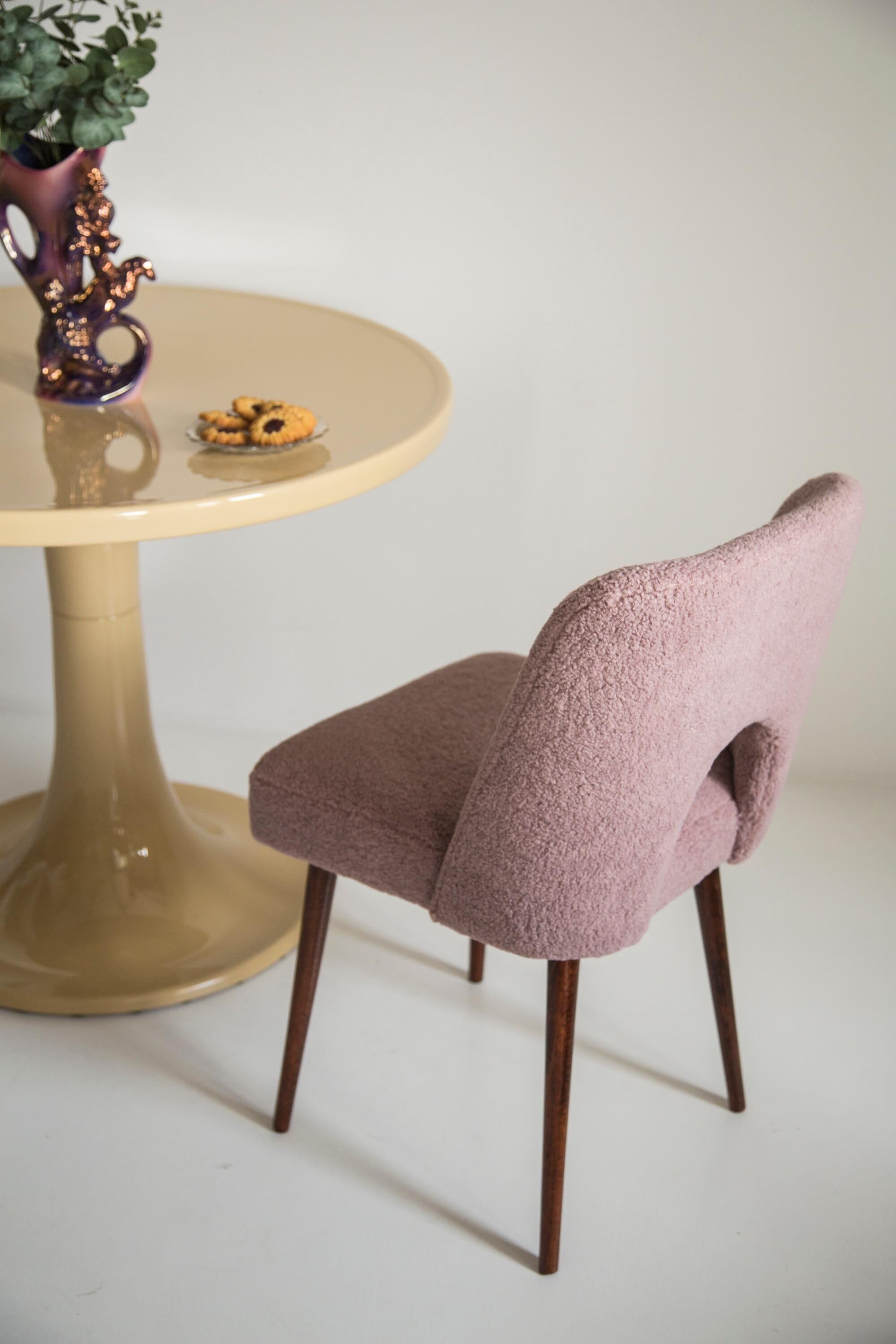 Mid-century pink boucle shell chair, Europe, 1960s