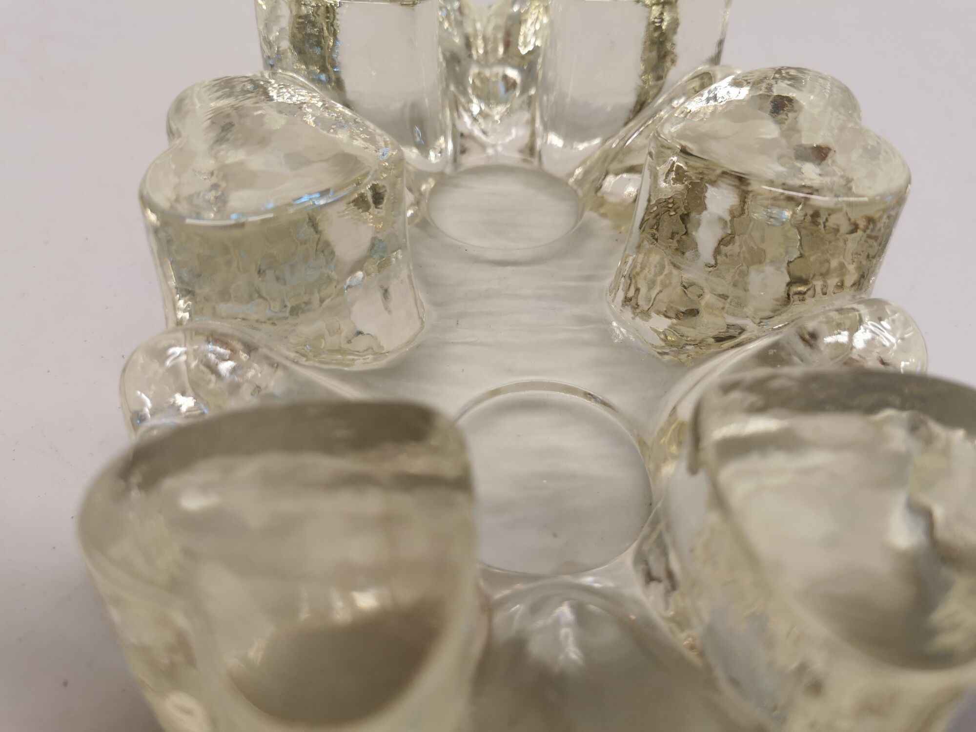 Candlestick in hard pressed glass with space for two candles