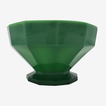 Coupe sur pied art déco en verre opalin vert années 1930-1940.