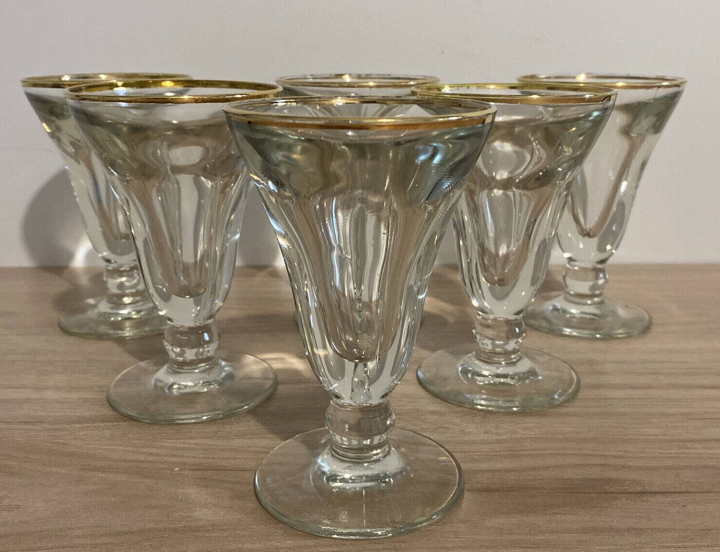 6 old bistrot glasses trumpeurs la rochere very thick with gilded edge