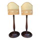Pair of large retro lamps with wooden column base 72 cm