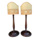 Pair of large retro lamps with wooden column base 72 cm