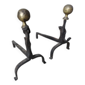 Pair of fire dogs - wrought iron and brass