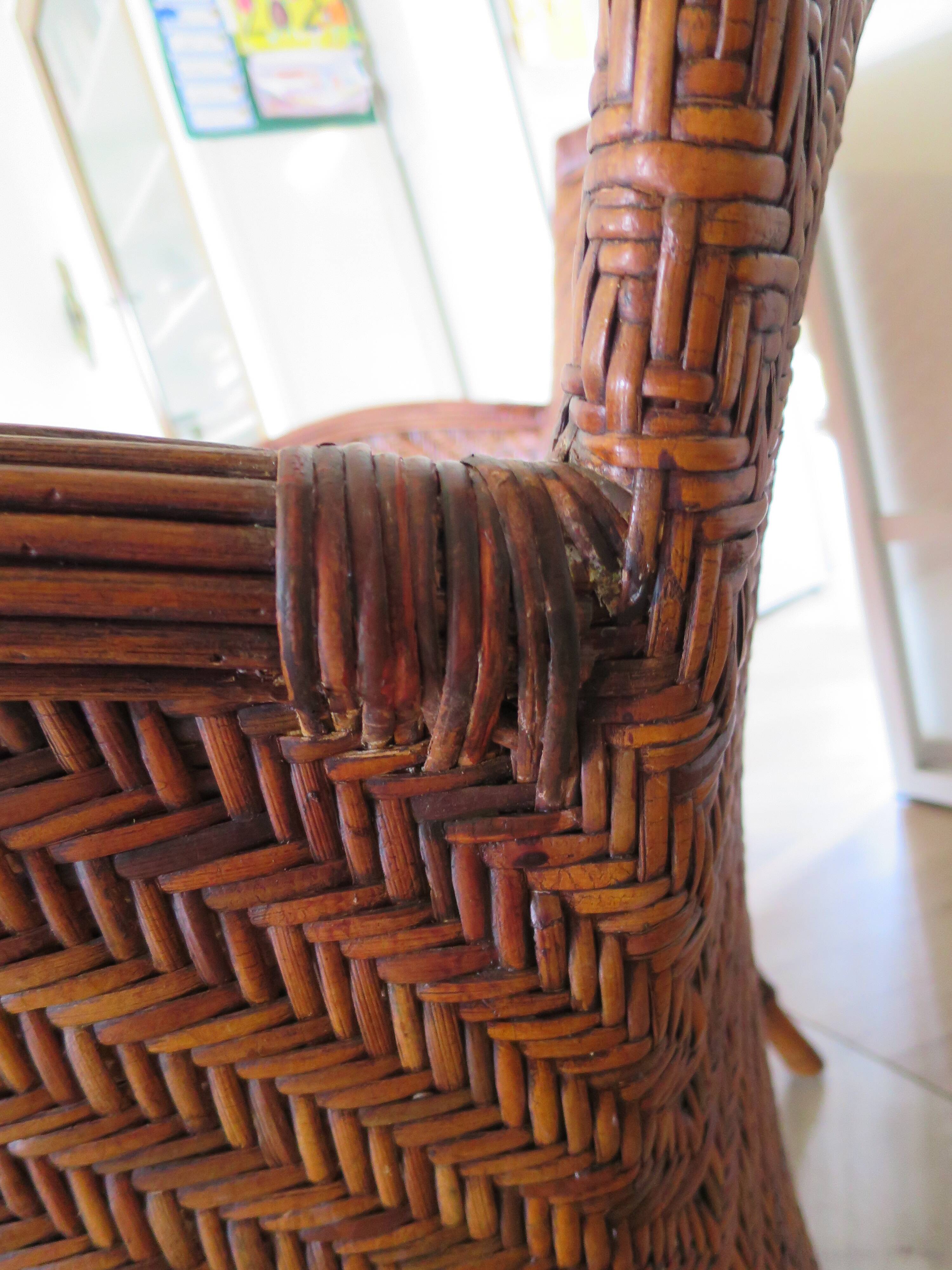 Two-seater banquette in woven rattan, wood and bamboo, 1980s.