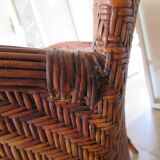 Two-seater banquette in woven rattan, wood and bamboo, 1980s.