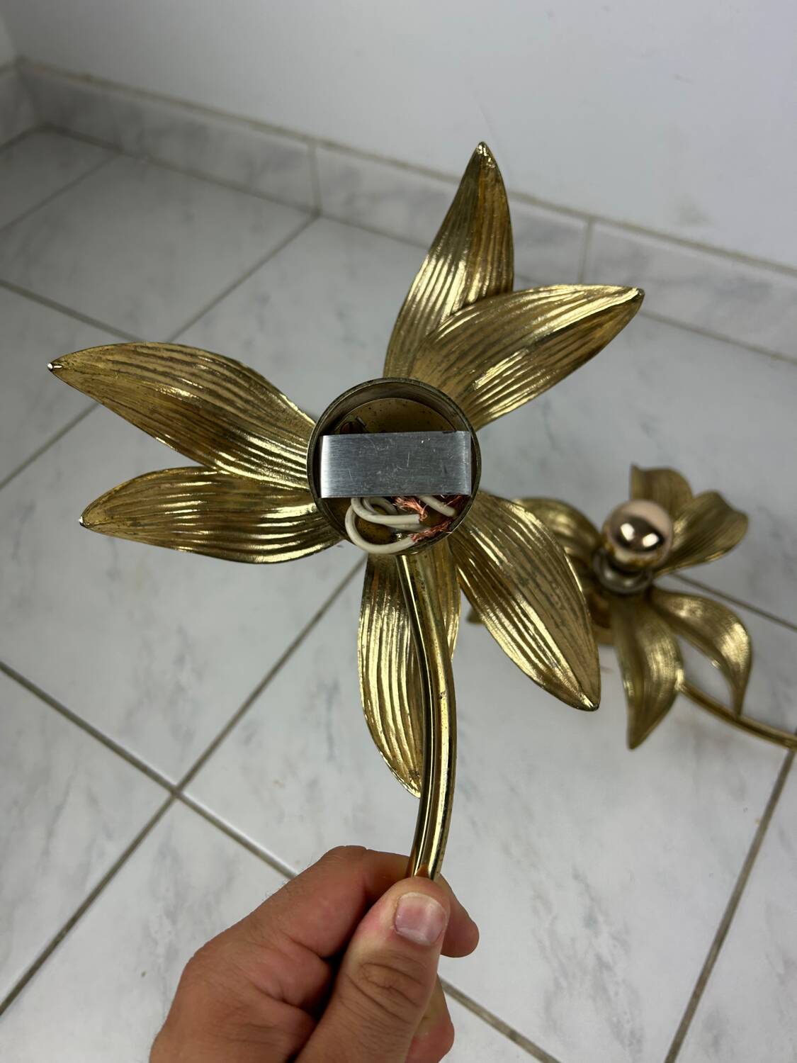 Vintage set of two messing flower wall lamps