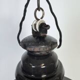 Industrial German Black Enamel Pendant Lamp with Glass Cover, 1930s