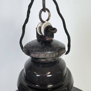 Industrial German Black Enamel Pendant Lamp with Glass Cover, 1930s