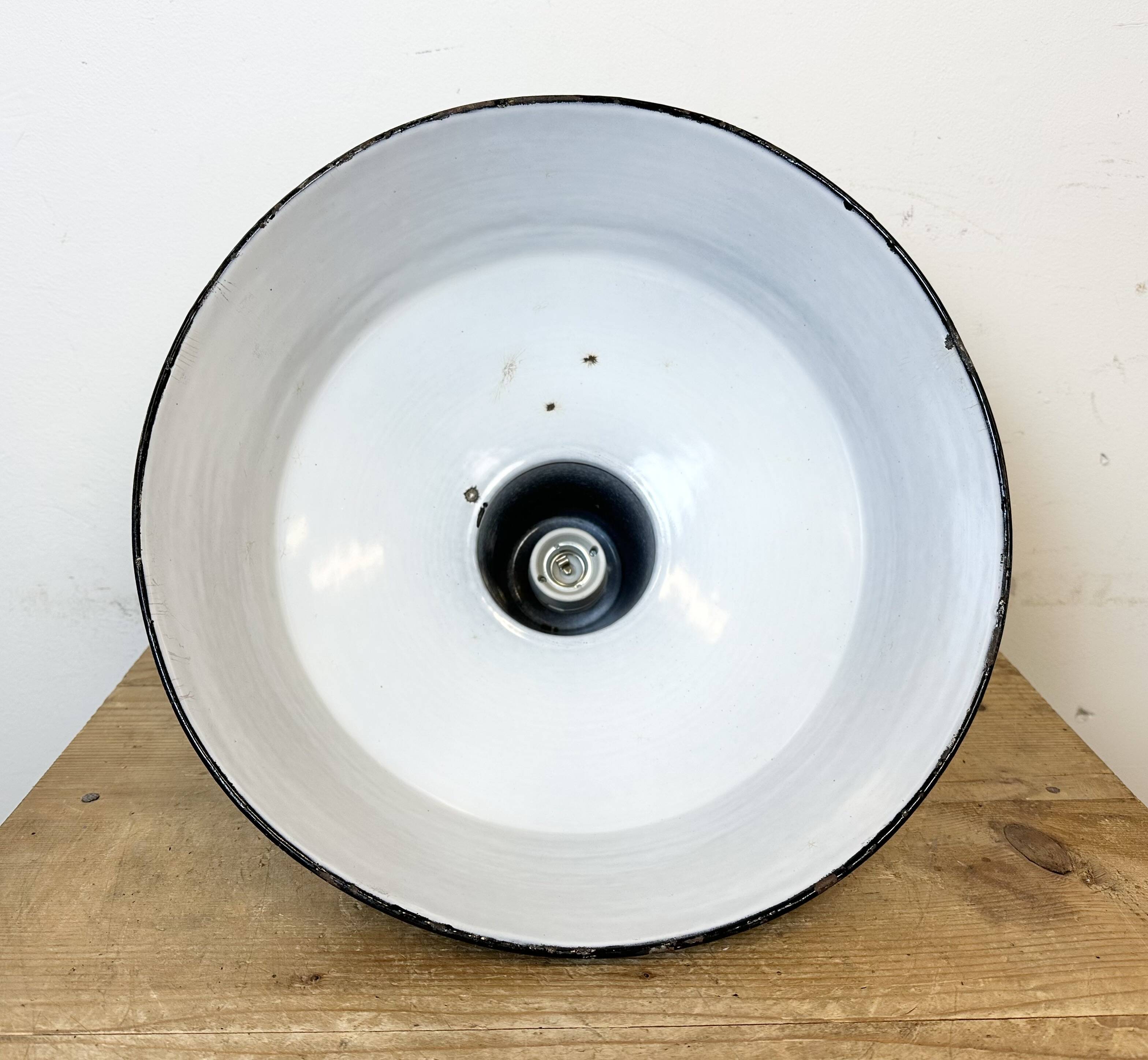 Industrial Black Enamel Factory Lamp with Cast Iron Top, 1950s