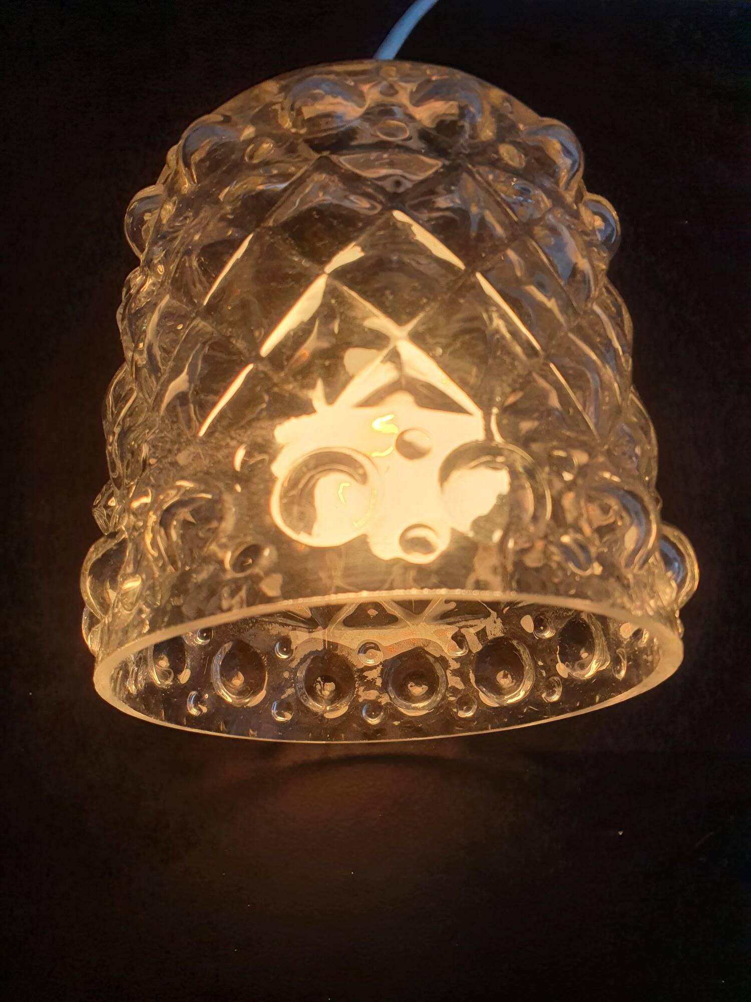 Pair of vintage 1970s glass pendant lights