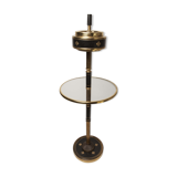 Ashtray on feet 60s gold, glass and leather