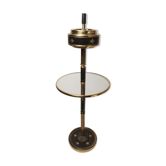 Ashtray on feet 60s gold, glass and leather