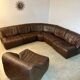 Large modular sofa with brown leather armchair 80s design dreipunkt vintage sofa