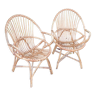 Pairs of rattan armchairs with armrests year 50 vintage