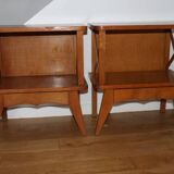 2 oak veneered cross-braced bedside tables