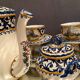 Tea service full coffee earthenware Quimper Henriot cups sugar bowl pot milk jar