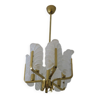 Carl Fagerlund for Orrefors brass and glass acanthus leaf chandelier, Sweden 1960s