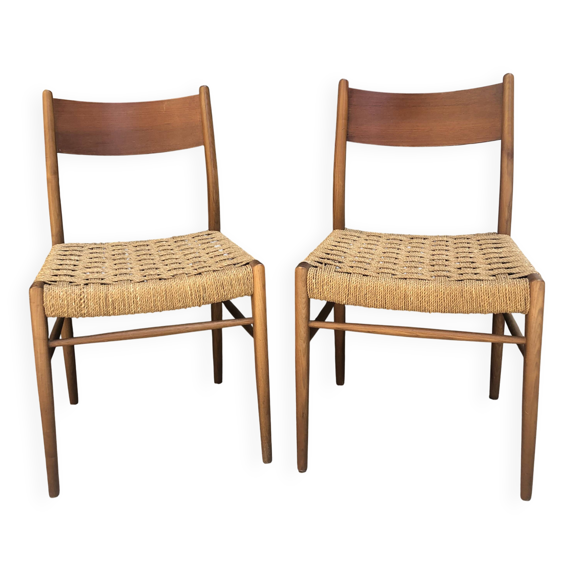 Pair of teak and rope chairs from the 60s