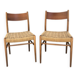 Paire de chaises teck - corde