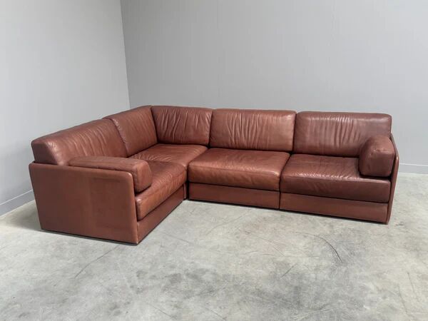 Brown leather modular sofa by De Sede; DS76, 1970s (corner)