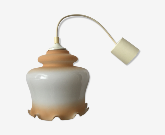 Suspension opaline vintage orange et blanche