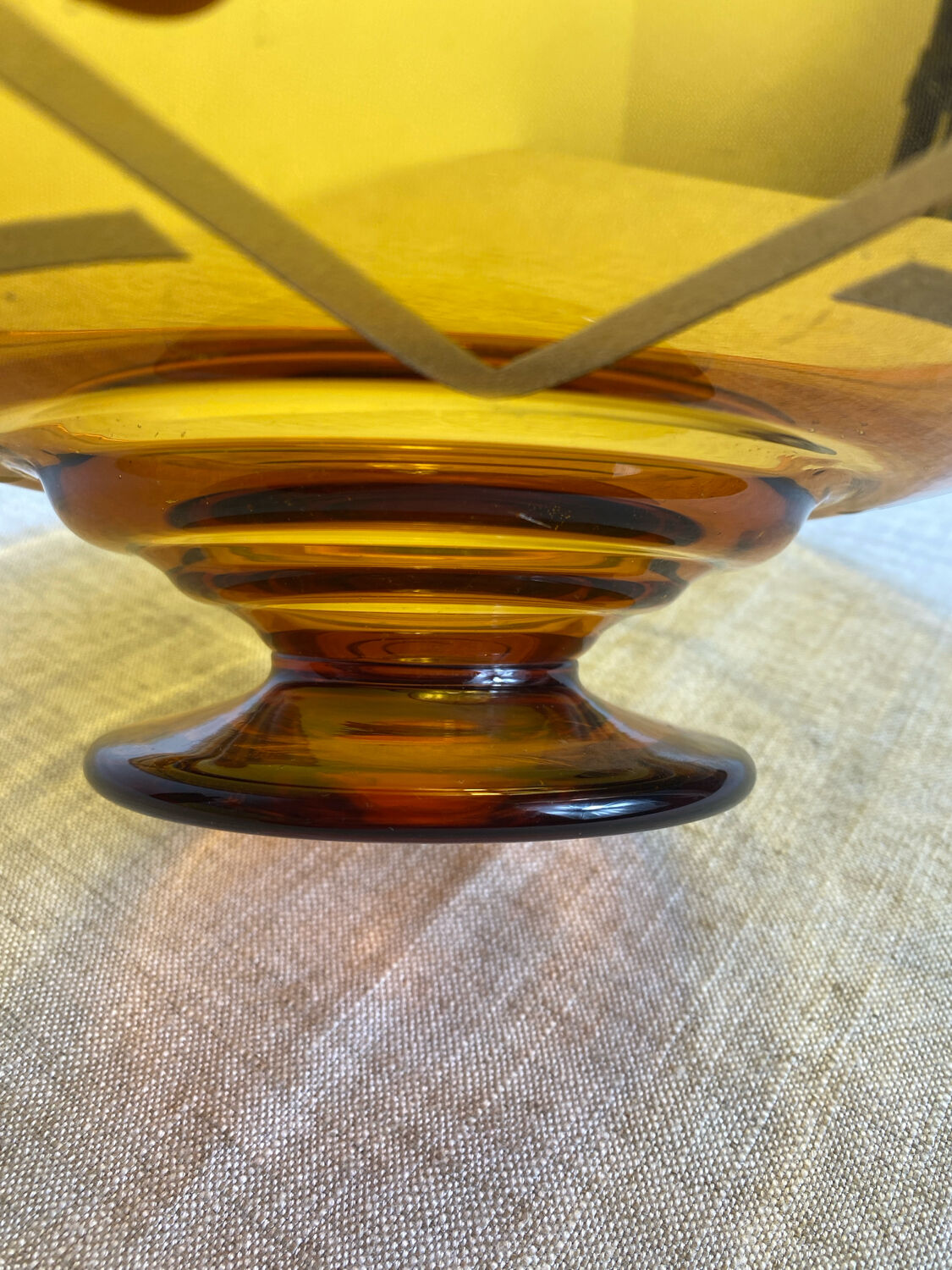 Large Art Deco amber glass bowl