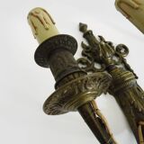 Magnificent Pair of Bronze Sconces with Louis XV Style Fire Pots. 1930s