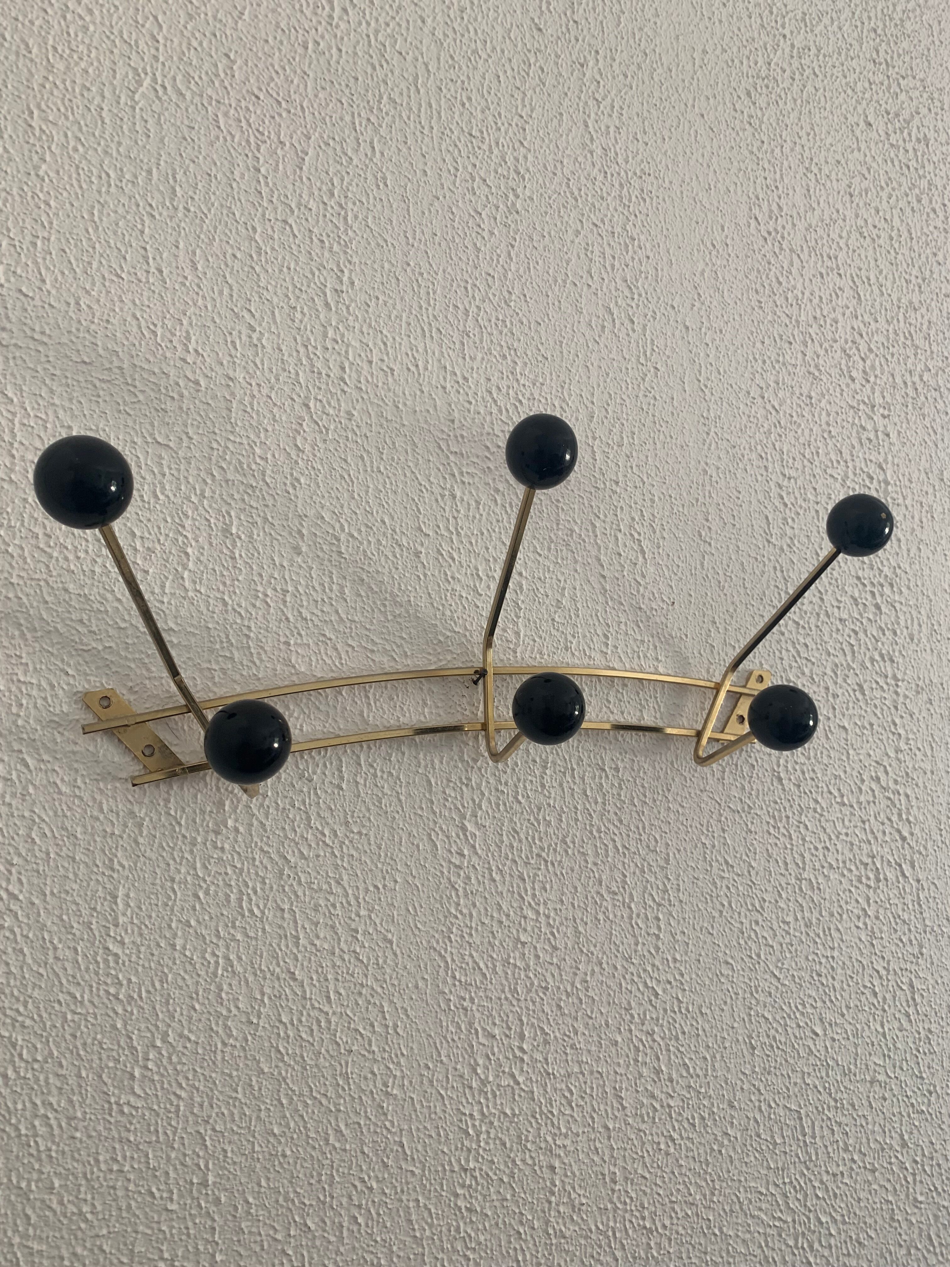 Vintage 1960 gold coat rack 6 hooks balls - 50 x 20 cm